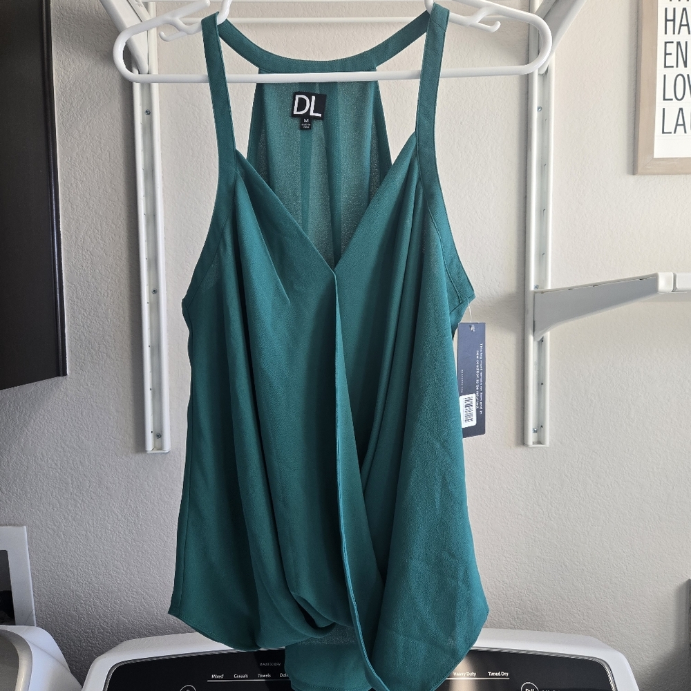 DL Teal Draped Sleeveless Blouse